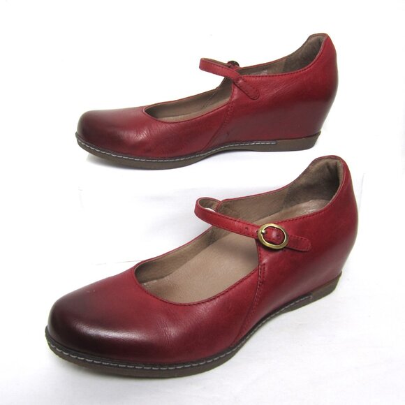 Dansko Loralie 37 US 6.5 7 Burnished Red Leather Hidden Wedge Mary Jane VGUC - Picture 2 of 16